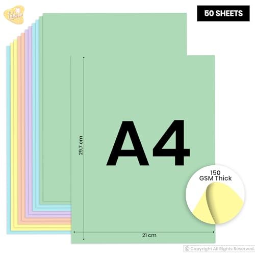 Lakeer A4 Pastel Color Paper - 5 Pastel Colours, Pack of 50 Sheets | 150 GSM Thick for Arts and Crafts, Printing, DIY Projects, Etc - Image 3