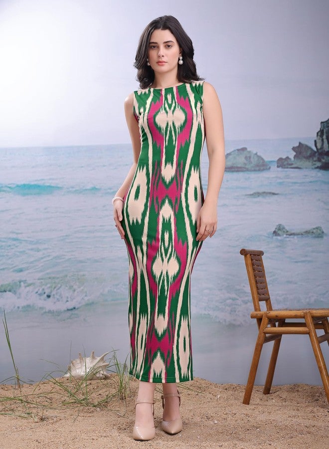 PURVAJA Women’s Bodycon Maxi Length Dress (Wini-188-Multi_X-Large) Multicolour - Image 4