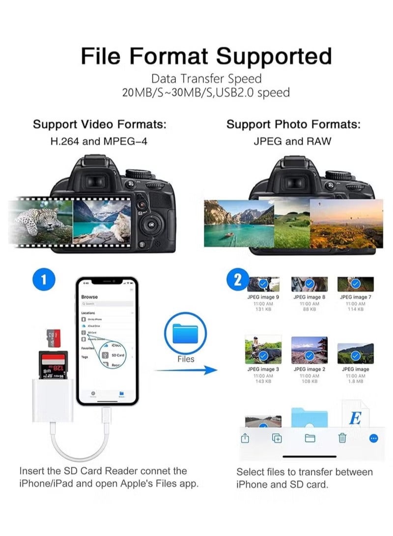 ARNOTEC SD Card Reader for iPhone/iPad – Lightning to SD & Micro SD Adapter, Dual Slot 2-in-1 Card Reader, Plug & Play, High-Speed Transfer up to 30MB/s, Supports Photos/Videos up to 512GB, Compatible with iOS 9.2+ - Image 4