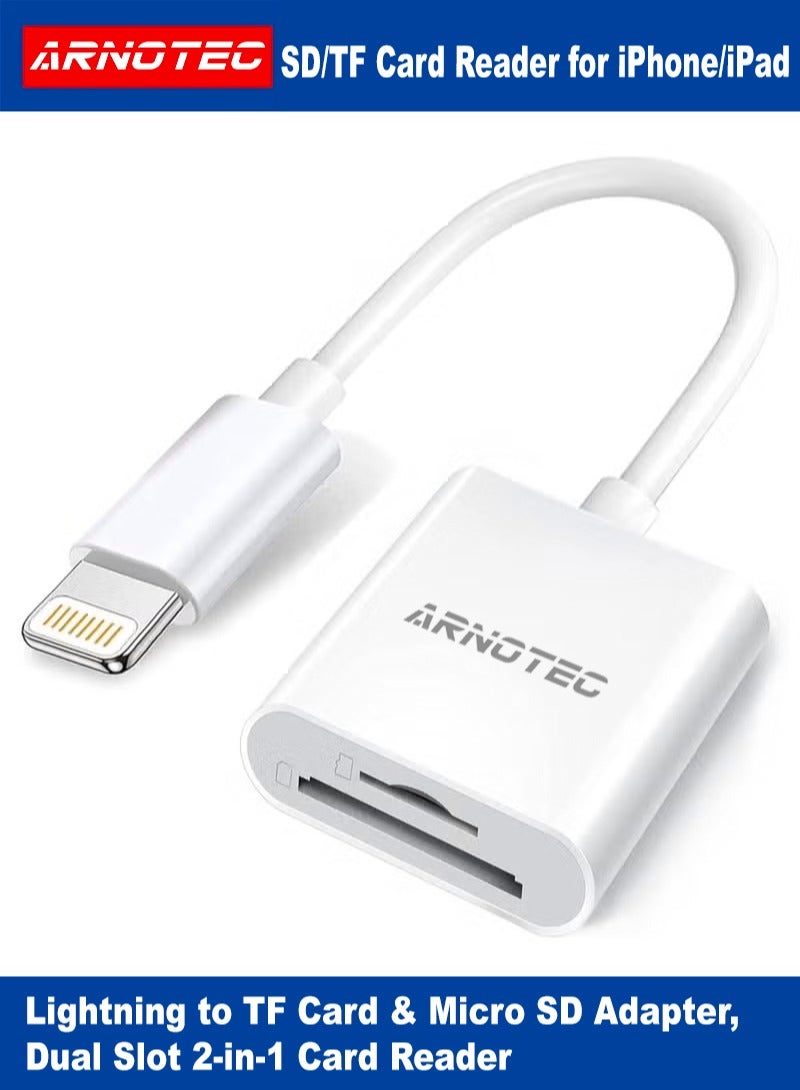 ARNOTEC SD Card Reader for iPhone/iPad – Lightning to SD & Micro SD Adapter, Dual Slot 2-in-1 Card Reader, Plug & Play, High-Speed Transfer up to 30MB/s, Supports Photos/Videos up to 512GB, Compatible with iOS 9.2+ - Image 1