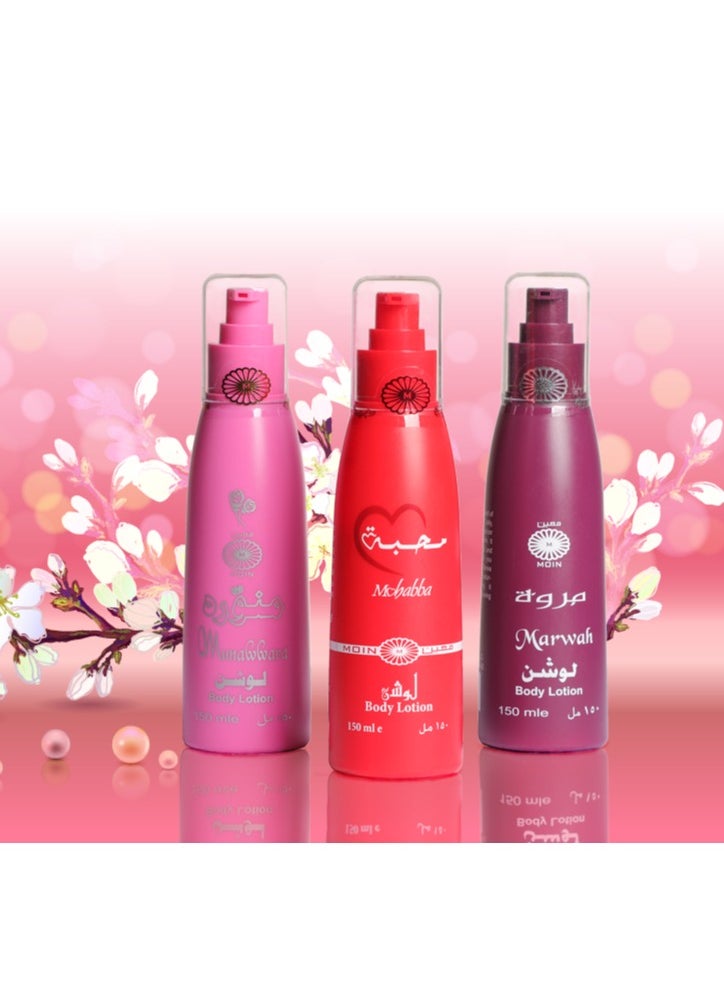Moin Mohabba Lotion 150ml - Fresh Citrus, Fruity & White Floral Scent with Woody & Green Notes - Moisturizing Lotion for Soft Skin with Sweet & Powdery Fragrance  - Image 2