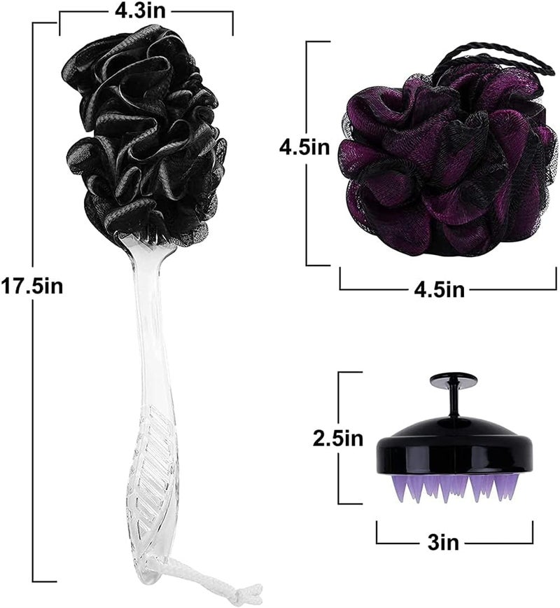 Long Handle Shower Back Brush Set - 4-Piece Bath Scrubber & Scalp Massager for Men, Women & Pets - Loofah Sponge for Deep Cleaning & Relaxation - Image 2