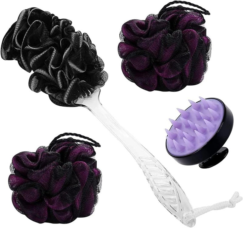 Long Handle Shower Back Brush Set - 4-Piece Bath Scrubber & Scalp Massager for Men, Women & Pets - Loofah Sponge for Deep Cleaning & Relaxation - Image 1