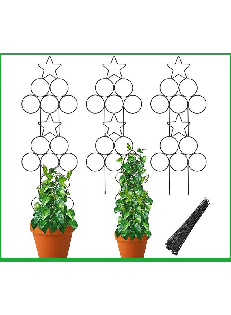 NANAO Indoor Plant Trellis for Climbing Plants, Stackable Garden Trellis for Potted Plants, Small House Plant Trellis for Vine Ivy Flower Plant Support Outdoor DIY Metal Trellis 3 Pack, Black - Image 1
