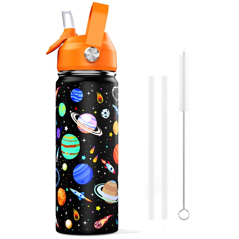 ACESAK 18oz Kids Insulated Water Bottle with Straw Lid 188 Stainless Steel Kid Cup BPAFREE Travel Tumbler Double Wall Vacuum Leak Proof Portable Toddler Water Bottle Space