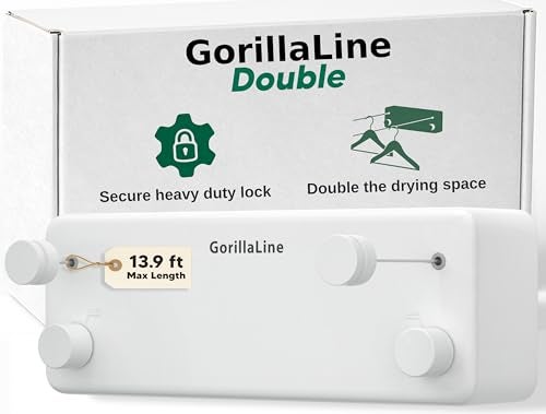 GorillaLine - Retractable Clothesline Indoor Outdoor Clothes Line - Heavy Duty Clothes Drying Laundry Line - Wall Mounted Drying Rack - Air Dry Clothing - Image 1