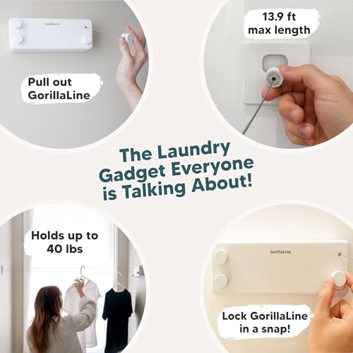 GorillaLine - Retractable Clothesline Indoor Outdoor Clothes Line - Heavy Duty Clothes Drying Laundry Line - Wall Mounted Drying Rack - Air Dry Clothing - Image 2