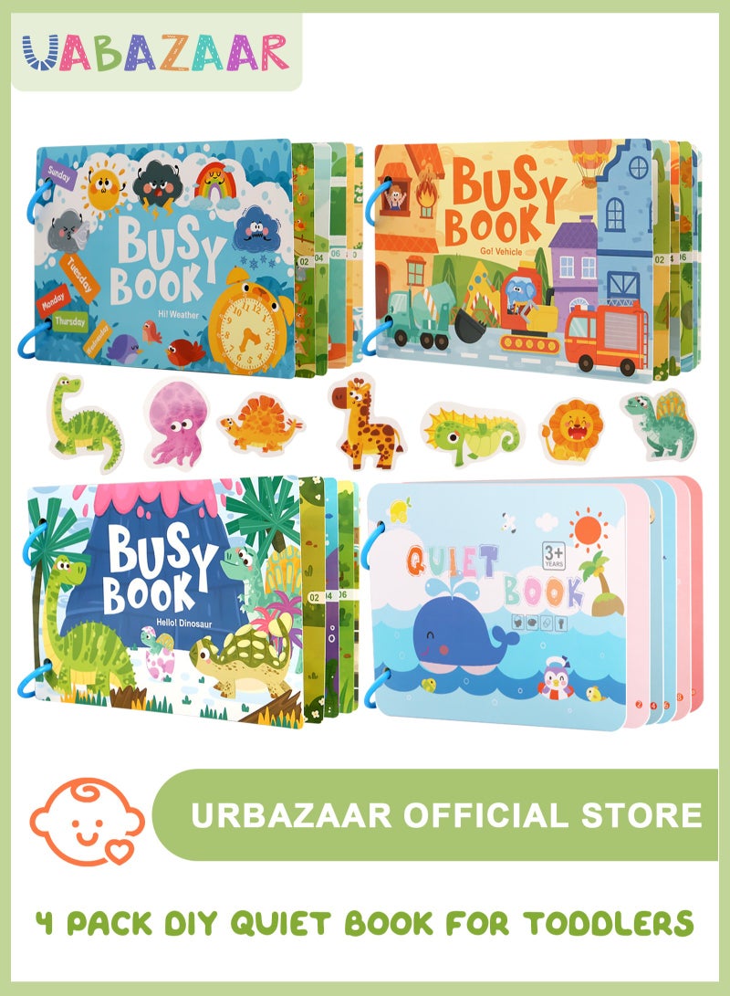 أوربازار 4 قطع من كتب مونتيسوري للأطفال، كتاب ملصقات ممتع لتنمية الإدراك لدى الأطفال الصغار، كتاب هادئ لأنشطة ما قبل المدرسة، مناسب للأولاد والبنات فوق سن 3 سنوات لتعلم الكتب - Image 1