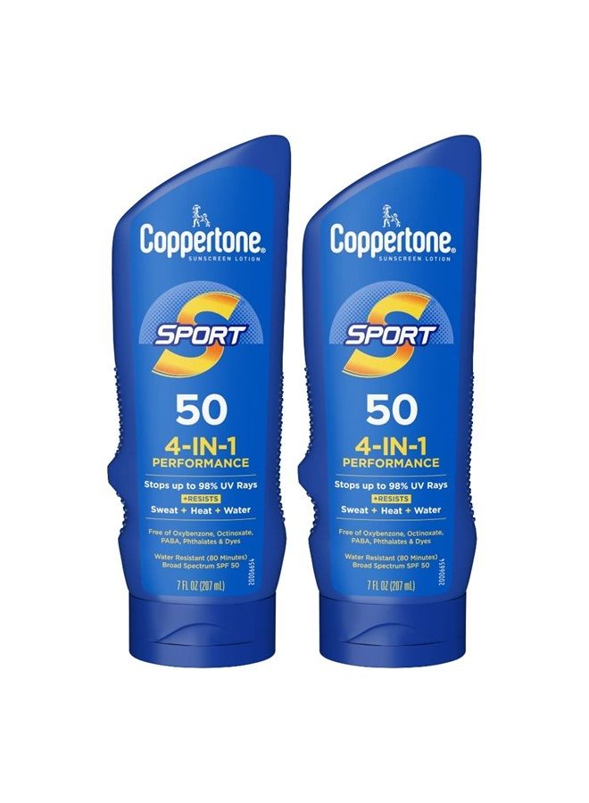 Coppertone SPORT Sunscreen SPF 50 Lotion, Water Resistant Sunscreen, Broad Spectrum SPF 50 Sunscreen, Bulk Sunscreen Pack, 7 Fl Oz Bottle, Pack of 2 - Image 1
