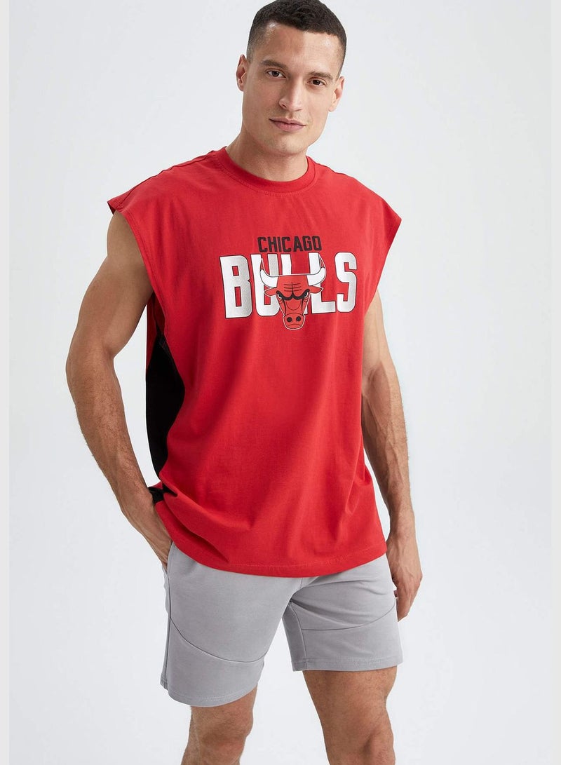 Oversize Fit Sleeveless NBA Chicago Bulls Printed T-Shirt
