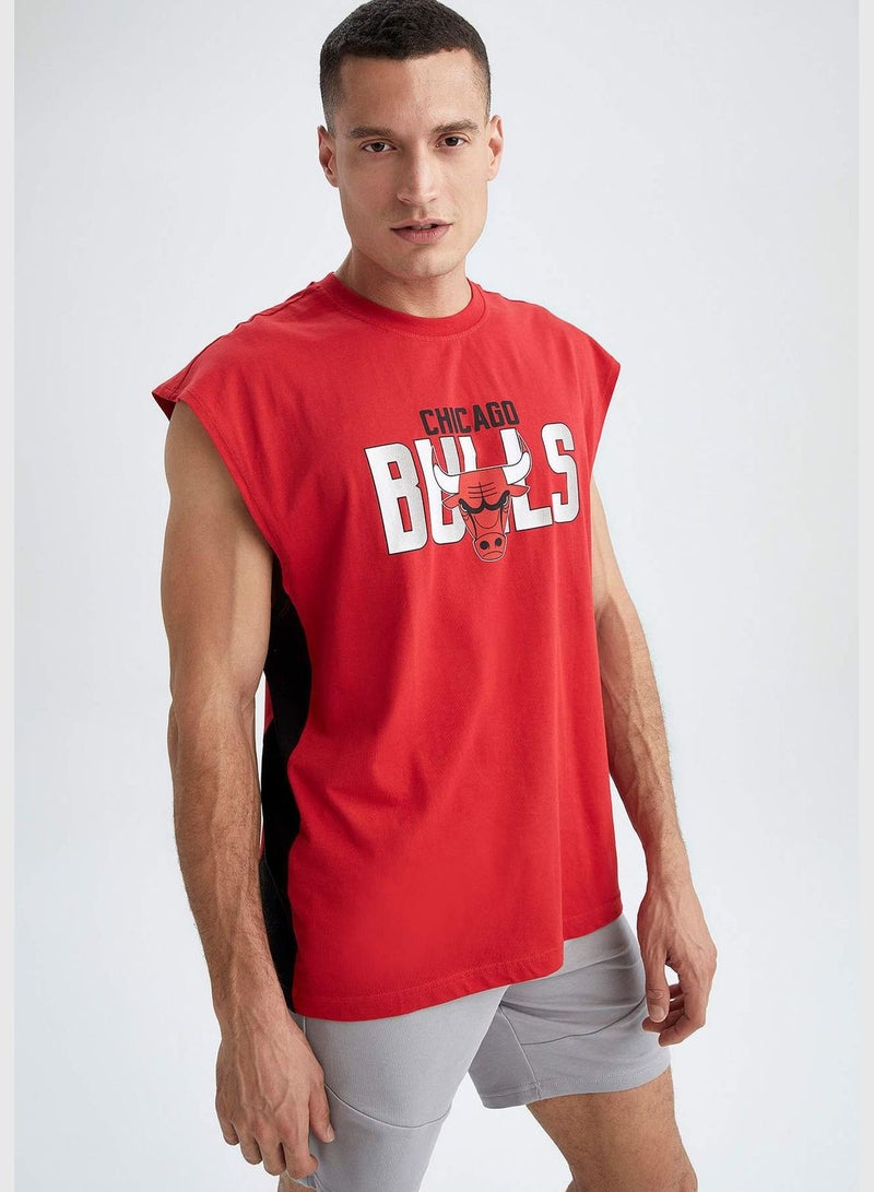 Oversize Fit Sleeveless NBA Chicago Bulls Printed T-Shirt