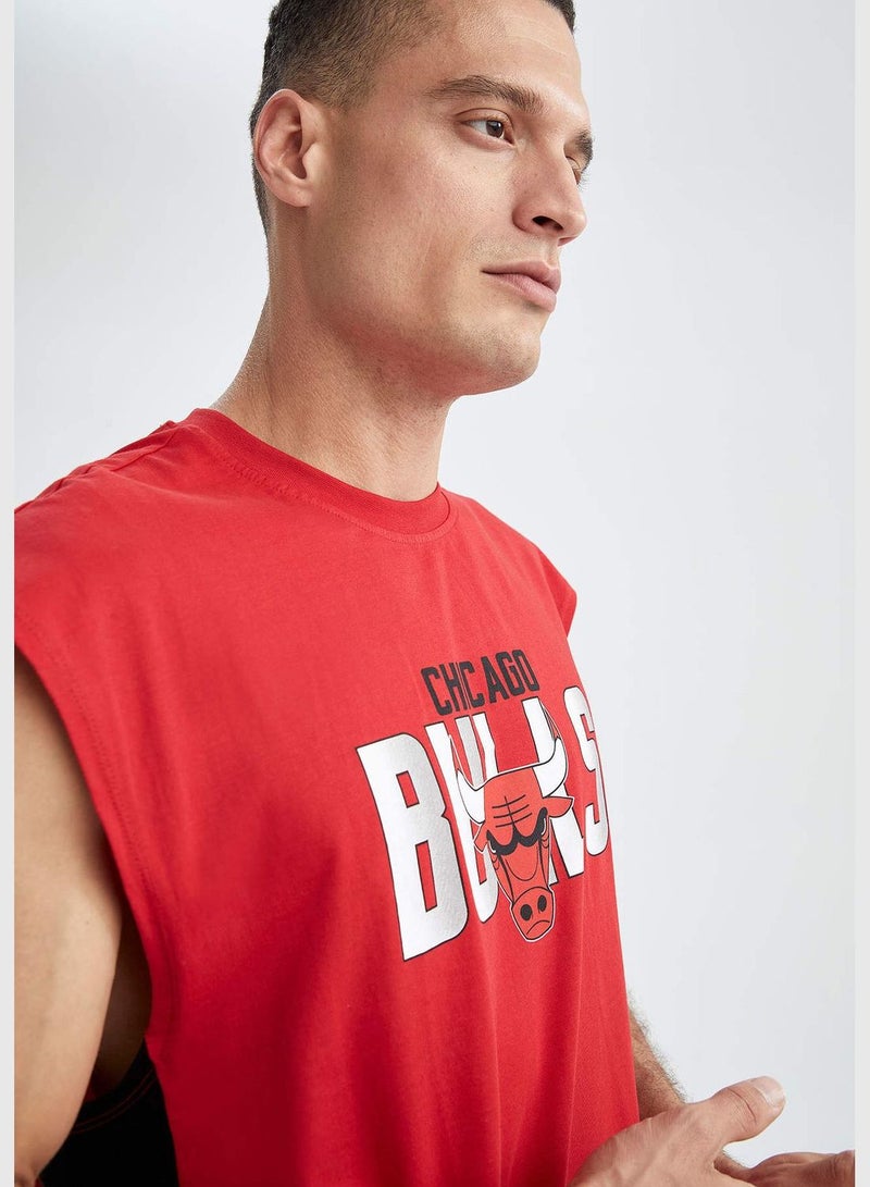 Oversize Fit Sleeveless NBA Chicago Bulls Printed T-Shirt