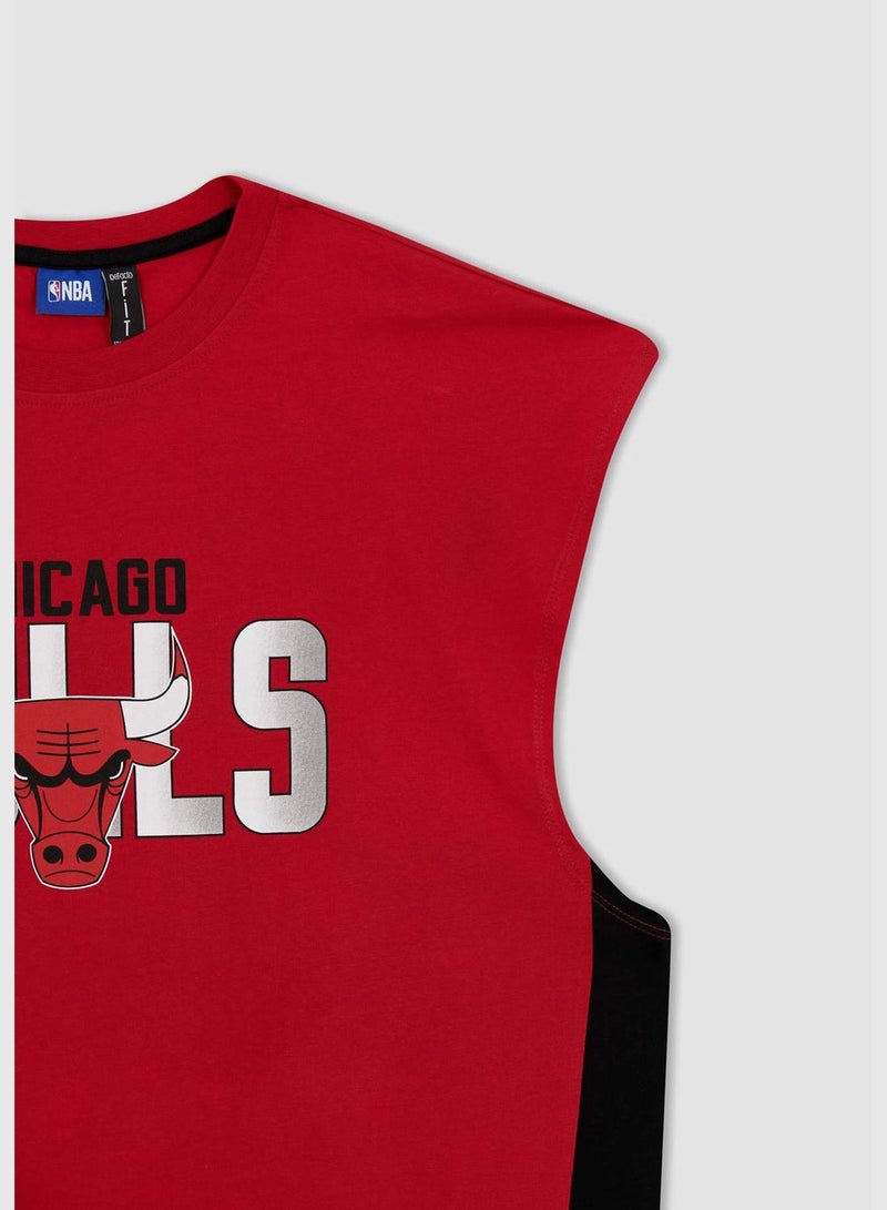 Oversize Fit Sleeveless NBA Chicago Bulls Printed T-Shirt
