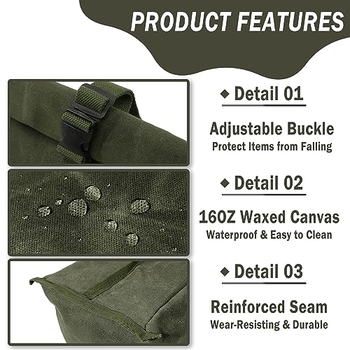 Kaaltisy Sustainable Waxed Canvas Lunch Bags Eco-friendly Reusable Lunch Box with Adjustable Buckle for Men Women, Green, Soft Handfeel - Image 3