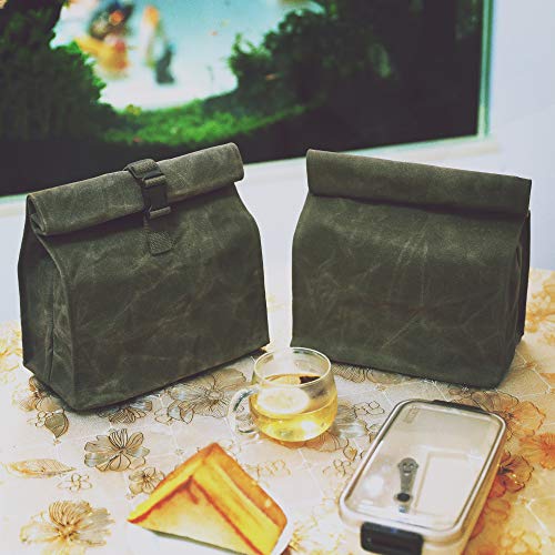 Kaaltisy Sustainable Waxed Canvas Lunch Bags Eco-friendly Reusable Lunch Box with Adjustable Buckle for Men Women, Green, Soft Handfeel - Image 5