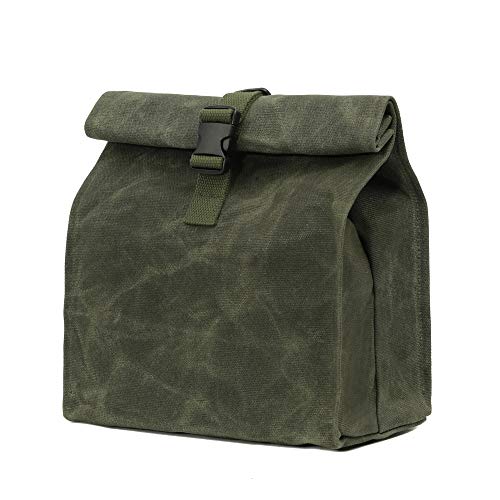Kaaltisy Sustainable Waxed Canvas Lunch Bags Eco-friendly Reusable Lunch Box with Adjustable Buckle for Men Women, Green, Soft Handfeel - Image 1