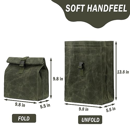 Kaaltisy Sustainable Waxed Canvas Lunch Bags Eco-friendly Reusable Lunch Box with Adjustable Buckle for Men Women, Green, Soft Handfeel - Image 2