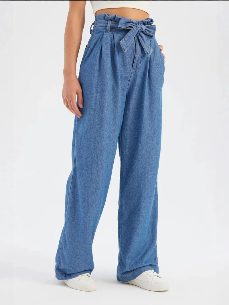 HICCUP High Waist Wide Leg Jeans with a Ribbon Belt