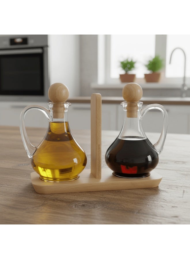 Shengya Premium Acrylic Oil Dispenser Set of 2 with Natural Wooden Caps – Elegant Kitchen Storage Bottles, 170ml Each - Image 2