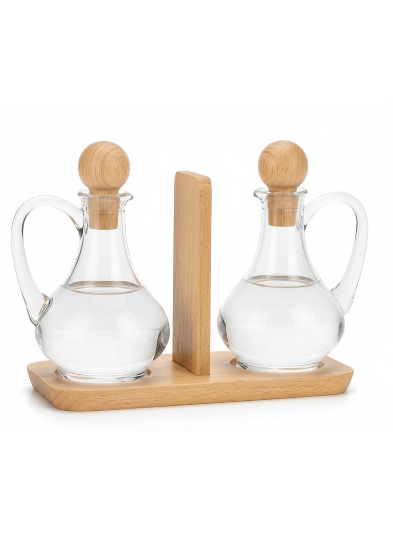 Shengya Premium Acrylic Oil Dispenser Set of 2 with Natural Wooden Caps – Elegant Kitchen Storage Bottles, 170ml Each - Image 1