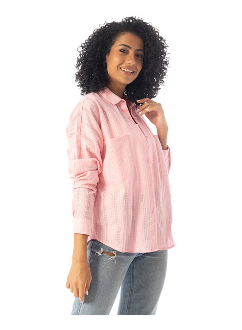 Andora Long Sleeves Textured Oversized Shirt - Rose - Image 1