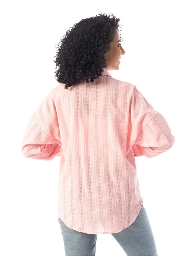 Andora Long Sleeves Textured Oversized Shirt - Rose - Image 2