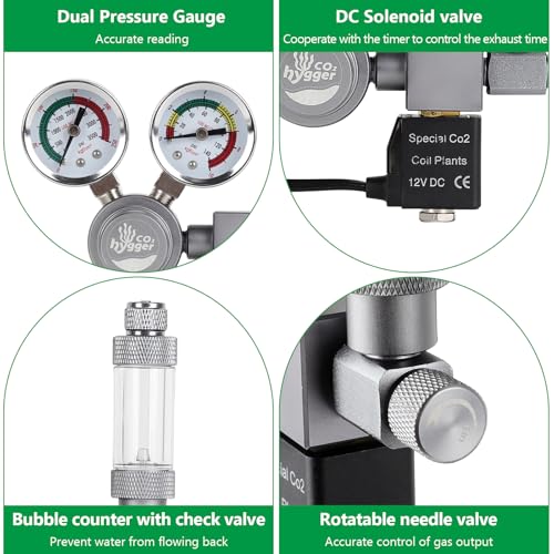 Hygger CO2 Aquarium Co2 Regulator, Dual Gauge Accurate Display, with 12V DC Solenoid Valve, Bubble Counter and Check Valve,for Establishing CO2 System in Aquatic Plant Tank - Image 3