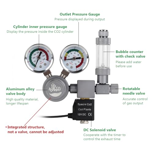 Hygger CO2 Aquarium Co2 Regulator, Dual Gauge Accurate Display, with 12V DC Solenoid Valve, Bubble Counter and Check Valve,for Establishing CO2 System in Aquatic Plant Tank - Image 2