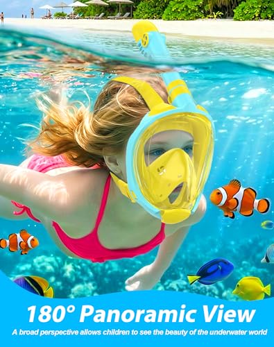 Greatever Snorkeling Gear for Kids Ideal Gifts of Kids Snorkel Mask Macaron Candy Dual Color Full Face Snorkel Mask with Camera Mount Safe Breathing for Enchanting Travel - Image 3