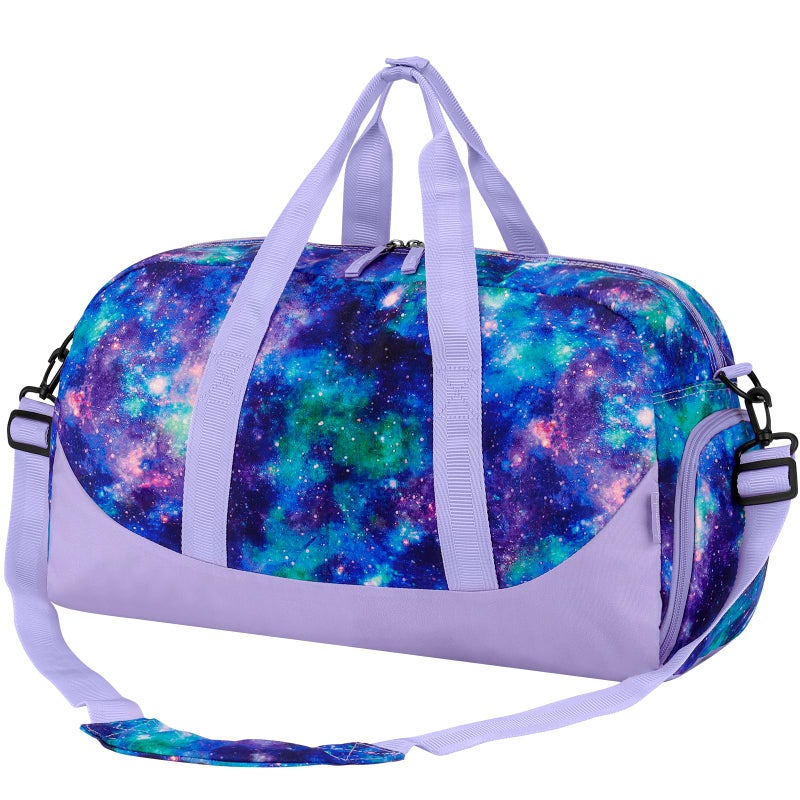 Choco Mocha Kids Duffle Bag Girls - Galaxy Weekender Overnight Bags for Girl Ages 9-12, Purple - Image 1