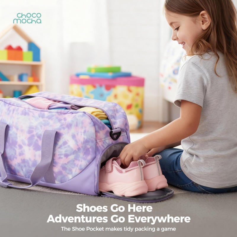 Choco Mocha Kids Duffle Bag Girls - Galaxy Weekender Overnight Bags for Girl Ages 9-12, Purple - Image 3