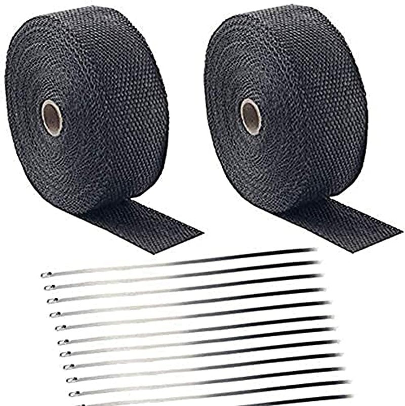Foneso Car Exhaust Wrap, Exhaust Tape Bandage Titanium Black Fiberglass Heat Insulation Wrap Roll with 24 Stainless Steel Ties, for Motorcycle Car Exhaust Pipes, Mainfold Globally trusted quality - Image 1
