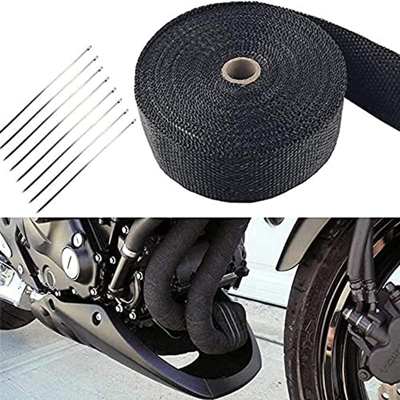 Foneso Car Exhaust Wrap, Exhaust Tape Bandage Titanium Black Fiberglass Heat Insulation Wrap Roll with 24 Stainless Steel Ties, for Motorcycle Car Exhaust Pipes, Mainfold Globally trusted quality - Image 4