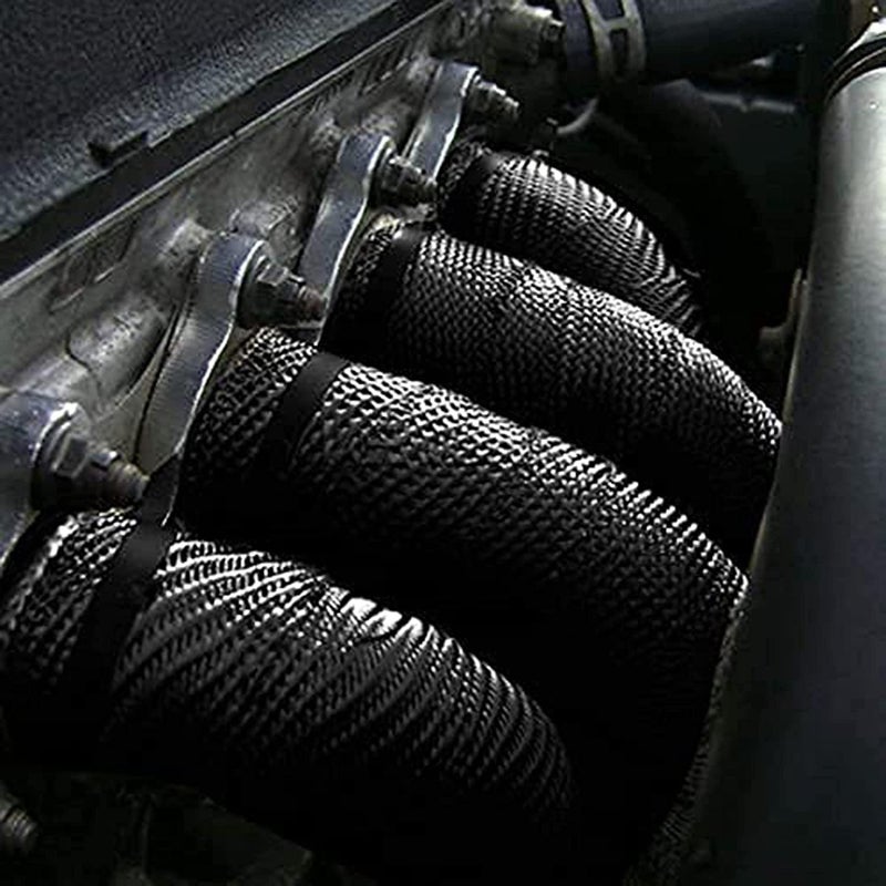 Foneso Car Exhaust Wrap, Exhaust Tape Bandage Titanium Black Fiberglass Heat Insulation Wrap Roll with 24 Stainless Steel Ties, for Motorcycle Car Exhaust Pipes, Mainfold Globally trusted quality - Image 3