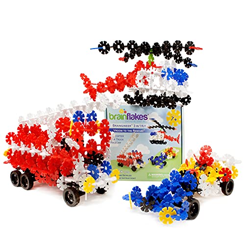 Brain Flakes 3in1 Building Kit with Detailed Step by Step Instructions 580 Pieces to Build All 3 Vehicles Wheel Pieces and Special Parts are Included Ages 7 and Up - Image 1