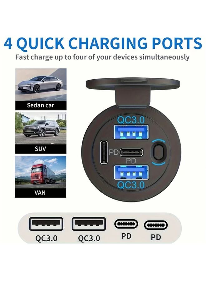 Green Light 12V Dual USB C PD 3 0 and QC 3 0 Fast Car Charger Outlet for iPhone Android - Image 4