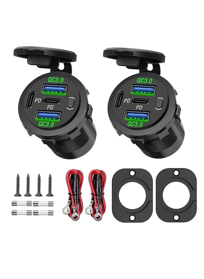 Green Light 12V Dual USB C PD 3 0 and QC 3 0 Fast Car Charger Outlet for iPhone Android - Image 1