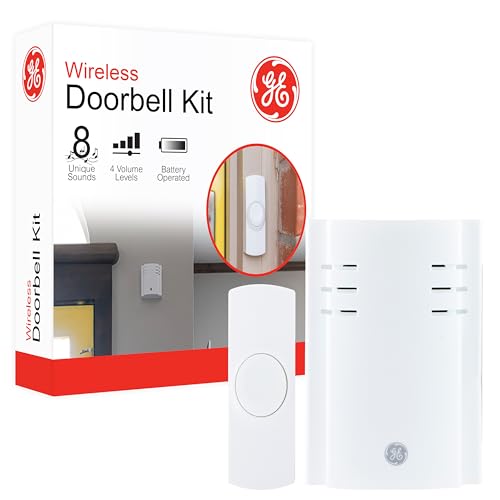 GE Wireless Doorbell KitPlugIn Receiver1 Push Buttons Door Bell8 Melodies Doorbell Chime4 Volume LevelsClassroom Doorbell150 Ft RangeWhite19299