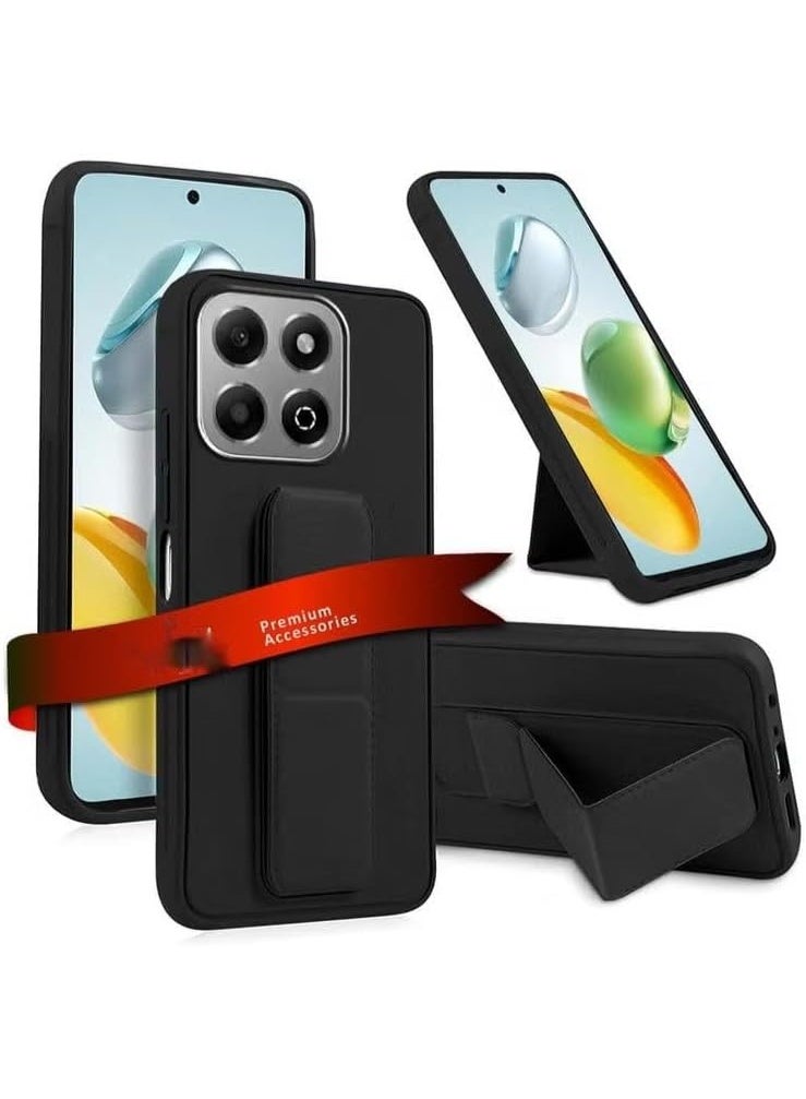 Muzz Back Stand Case Compatible with Honor X8C 2025 Magnetic Car Holder Soft Silicone Horizontal & Vertical Kickstand Cover Wrist Strap Full protection Case For Honor X8c Black - Image 1
