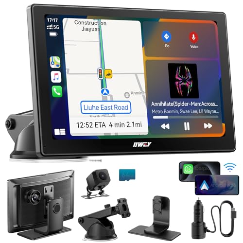 iiwey IK5 9 Wireless Apple CarPlay Android Auto Screen Portable Car Stereo with 4K Dash Cam 1080p Backup Camera Add CarPlay to Any Vehicle Touchscreen Mirror Link - Image 1