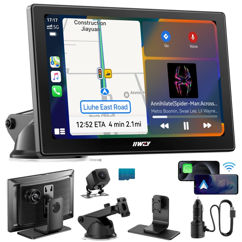 iiwey IK5 9 Wireless Apple CarPlay Android Auto Screen Portable Car Stereo with 4K Dash Cam 1080p Backup Camera Add CarPlay to Any Vehicle Touchscreen Mirror Link - Image 2