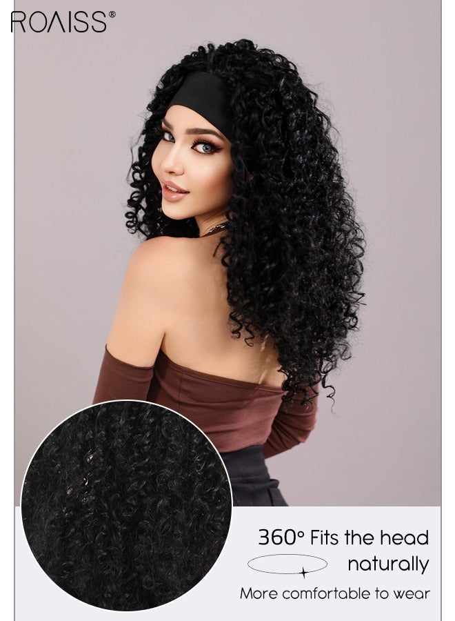 roaiss Curly Headband Wigs for Women, Adjustable Natural Soft Synthetic Heat Resistant Hair Wig for Cosplay Party Daily Wear, Black, 55-58cm (21.6-22.8 inches) - Image 4