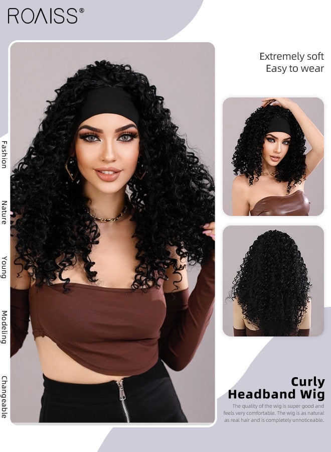 roaiss Curly Headband Wigs for Women, Adjustable Natural Soft Synthetic Heat Resistant Hair Wig for Cosplay Party Daily Wear, Black, 55-58cm (21.6-22.8 inches) - Image 1