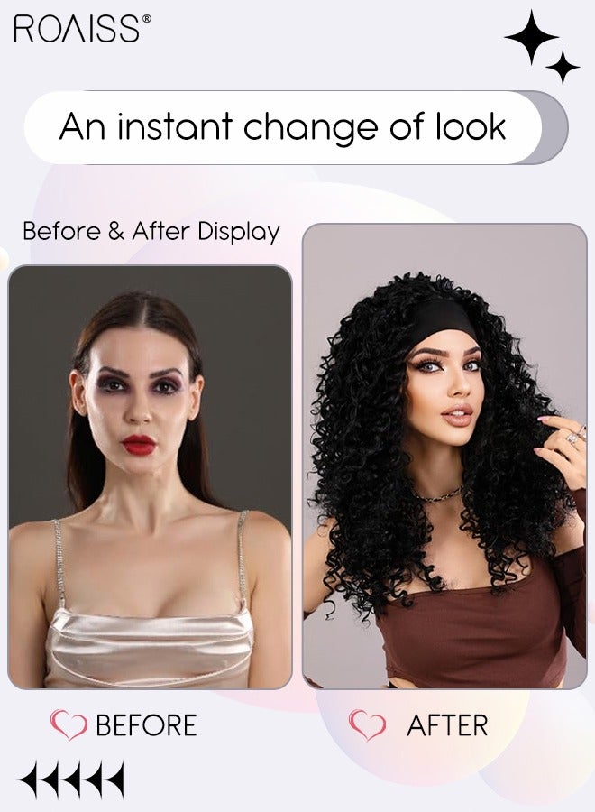 roaiss Curly Headband Wigs for Women, Adjustable Natural Soft Synthetic Heat Resistant Hair Wig for Cosplay Party Daily Wear, Black, 55-58cm (21.6-22.8 inches) - Image 2