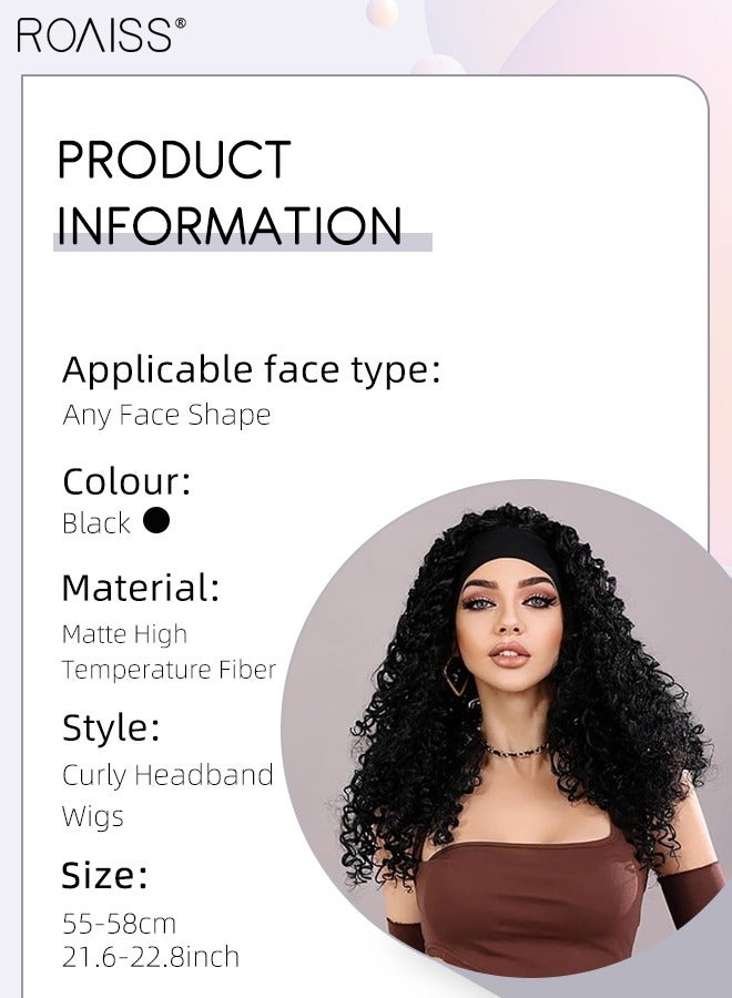 roaiss Curly Headband Wigs for Women, Adjustable Natural Soft Synthetic Heat Resistant Hair Wig for Cosplay Party Daily Wear, Black, 55-58cm (21.6-22.8 inches) - Image 3