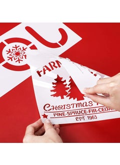 Patelai 9 Pieces Christmas Stencils Set, 8 x 8 Inch and 12 x 5 Inch Reusable Plastic Craft Christmas Template for Art Drawing Painting Spraying Window Glass Door Wood Holiday Xmas Snowflake DIY Decoration  - Image 3