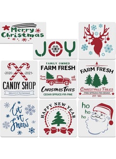 Patelai 9 Pieces Christmas Stencils Set, 8 x 8 Inch and 12 x 5 Inch Reusable Plastic Craft Christmas Template for Art Drawing Painting Spraying Window Glass Door Wood Holiday Xmas Snowflake DIY Decoration  - Image 1