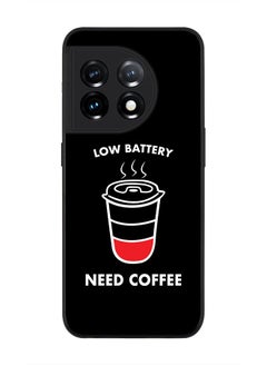 Rugged Black edge case for OnePlus 11R 5G / OnePlus Ace 2 Slim fit Soft Case Flexible Rubber Edges Anti Drop TPU Gel Thin Cover - Low battery need coffee