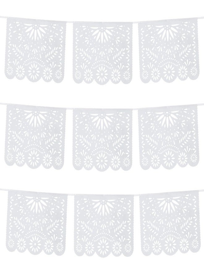 MARFOREVER 15 Ft White Papel Picado Banner, Cinco De Mayo Plastic Mexican Flag Banner Fiesta Party Decoration Mexico Wedding Decor Baby Shower Dia de Los Muertos Cielito Lindo Theme Decor Supplies - Image 1