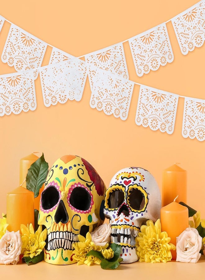 MARFOREVER 15 Ft White Papel Picado Banner, Cinco De Mayo Plastic Mexican Flag Banner Fiesta Party Decoration Mexico Wedding Decor Baby Shower Dia de Los Muertos Cielito Lindo Theme Decor Supplies - Image 4